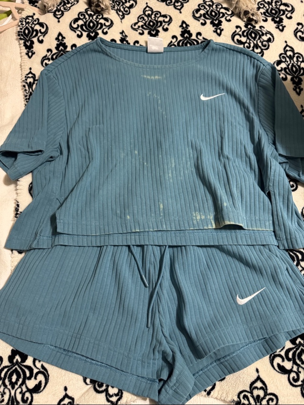 Nike Teal Ribbed Short Set with White Swoosh